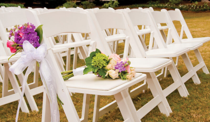 a bouquet of flowers on a chair
