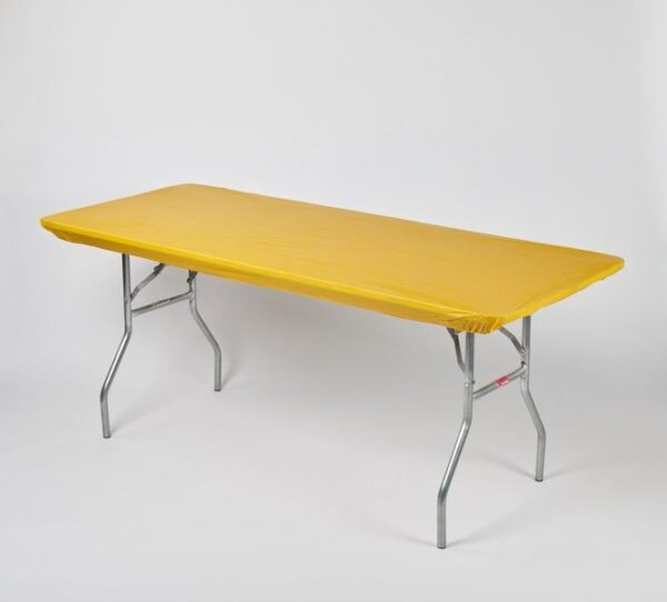a yellow table with a yellow cover