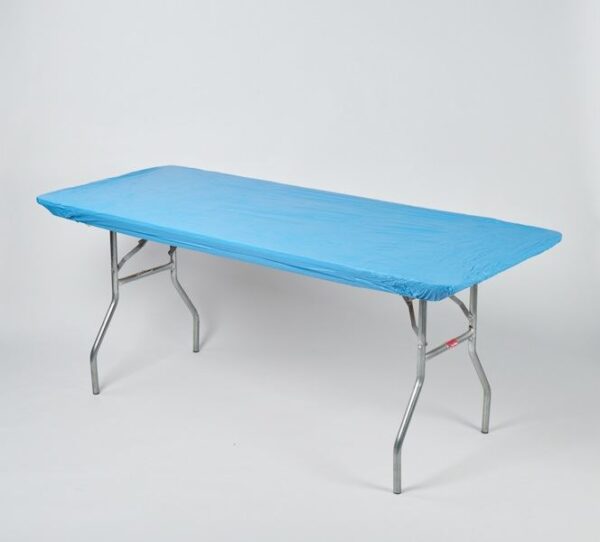 a blue table cover on a white background