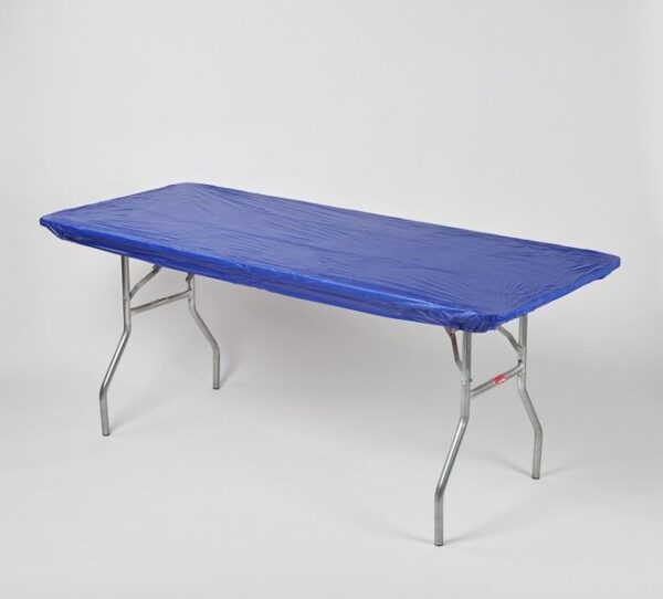 a blue table with a blue cover