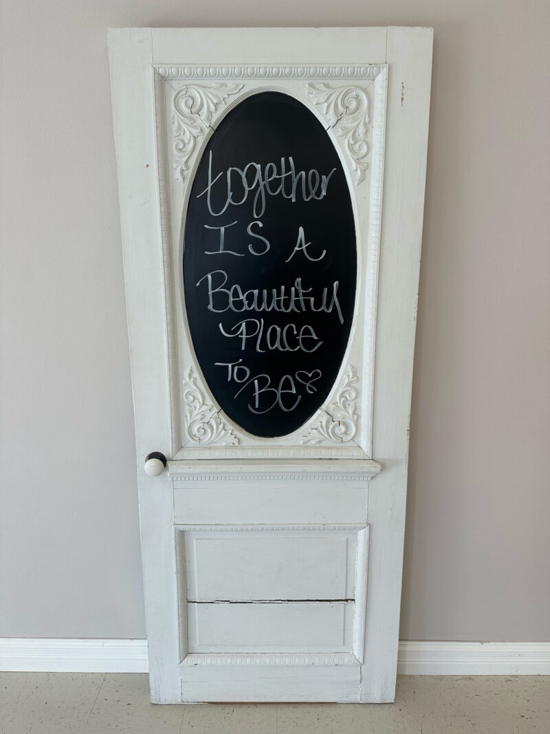 Antique White Wood Door W/ Oval Shaped Chalkboard